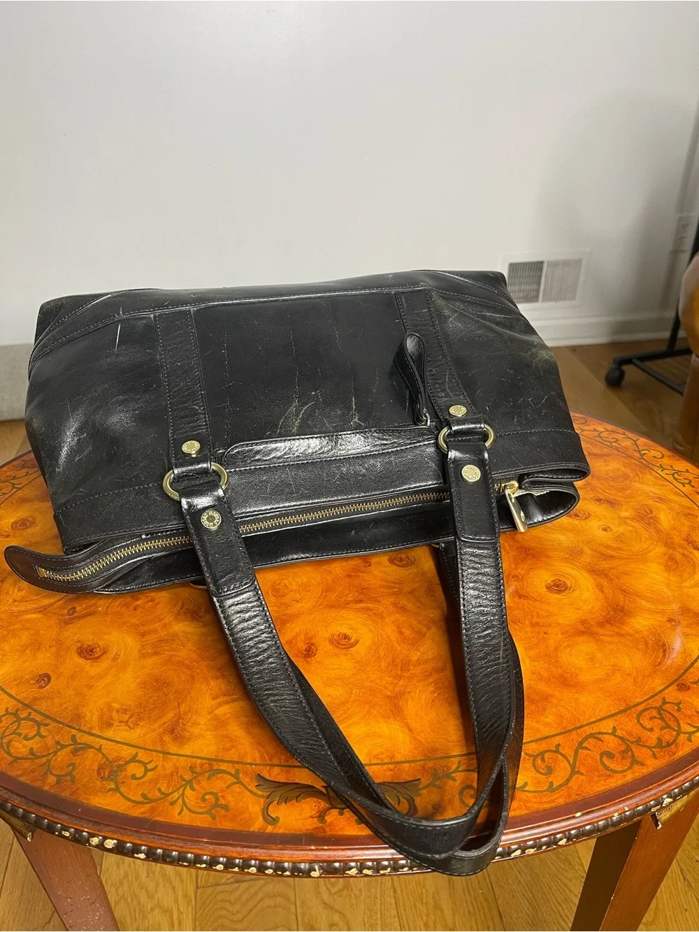 Black Leather women Tote Bag - Classic Carryall